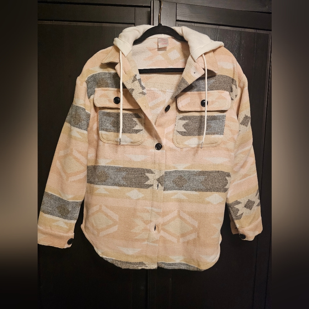 Aztec Shirt Jacket with Hood
